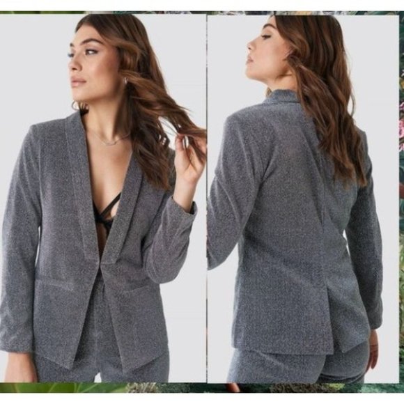Silver Blazer Sparkle Glitter Suit XS Party Bedazzle LINN AHLBORG NA-KD Size 34 - Picture 3 of 10